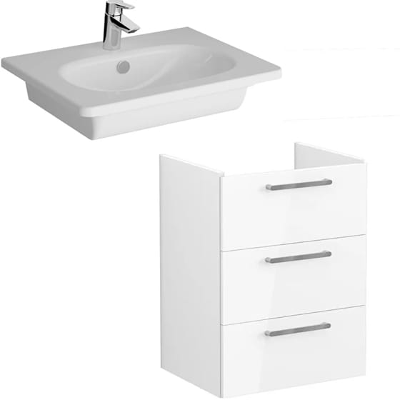 Image of VitrA: Root Flat Wall-hung Vanity Unit with Three Drawers and Basin (600mm)