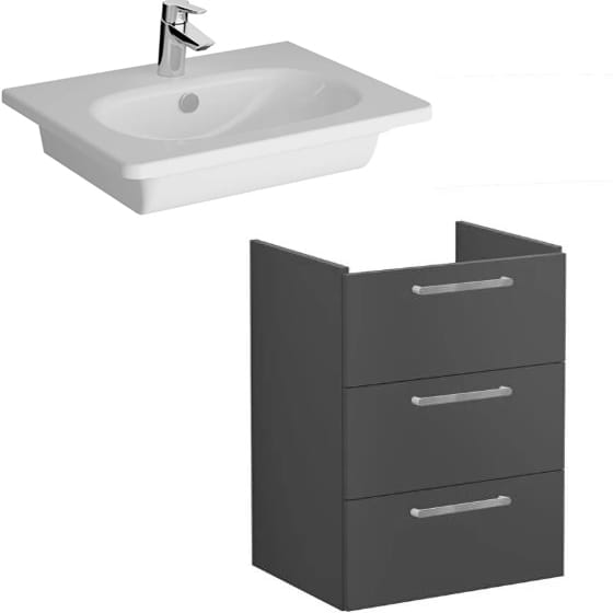 Image of VitrA: Root Flat Wall-hung Vanity Unit with Three Drawers and Basin (600mm)