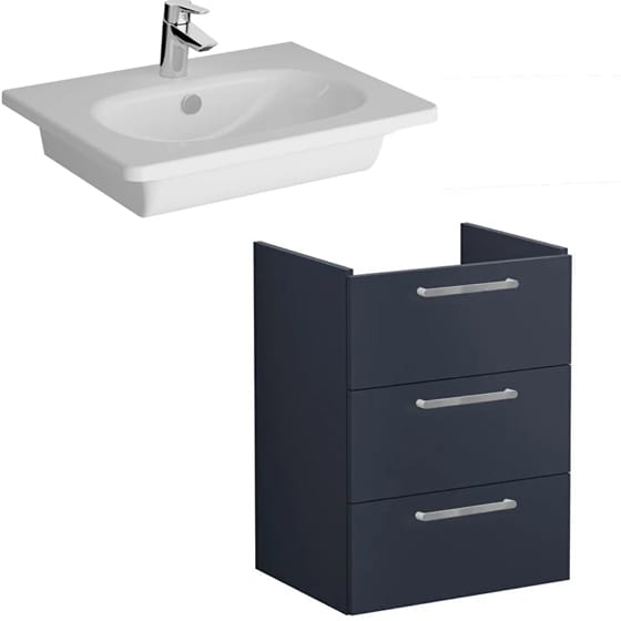 Image of VitrA: Root Flat Wall-hung Vanity Unit with Three Drawers and Basin (600mm)
