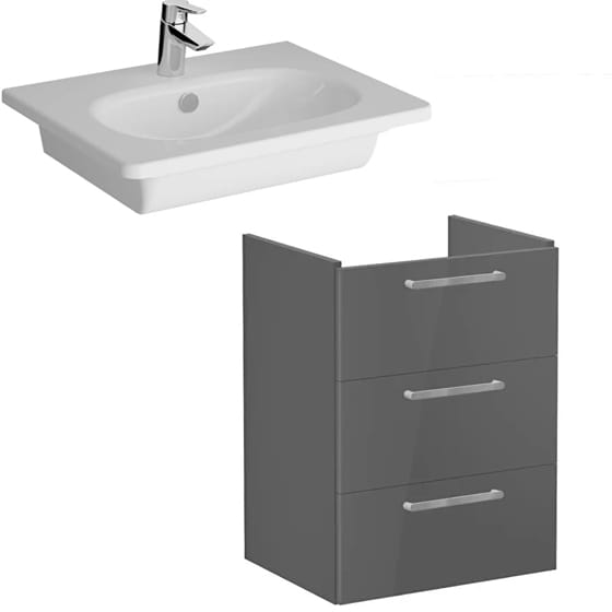 Image of VitrA: Root Flat Wall-hung Vanity Unit with Three Drawers and Basin (600mm)