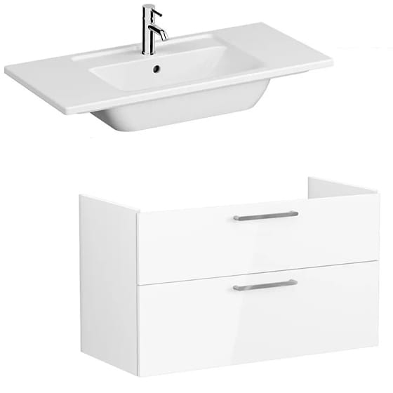 Image of VitrA: Root Flat Wall-hung Vanity Unit with Two Drawers and Basin (1000mm)