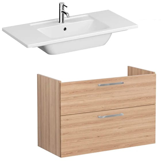 Image of VitrA: Root Flat Wall-hung Vanity Unit with Two Drawers and Basin (100cm)