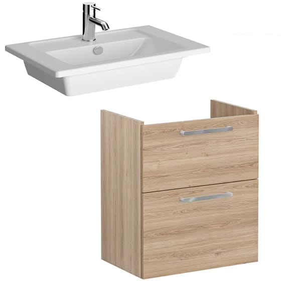 Image of VitrA: Root Flat Wall-hung Vanity Unit with Two Drawers & Basin (60cm)