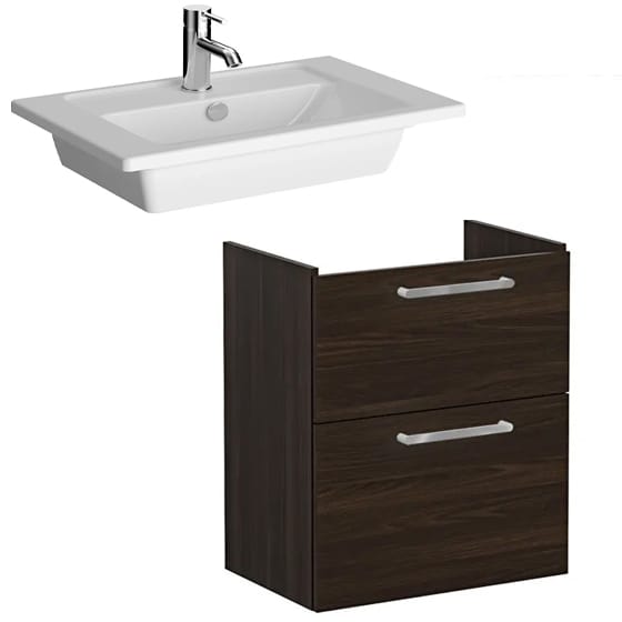 Image of VitrA: Root Flat Wall-hung Vanity Unit with Two Drawers & Basin (60cm)