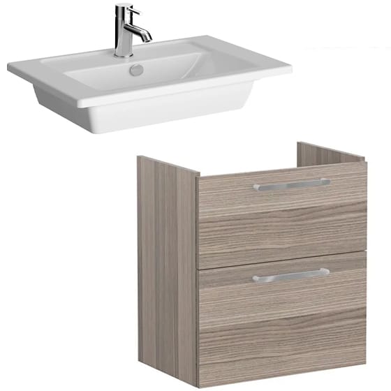 Image of VitrA: Root Flat Wall-hung Vanity Unit with Two Drawers & Basin (60cm)