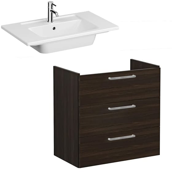 Image of VitrA: Root Flat Wall-hung Vanity Unit with Three Drawers and Basin (80cm)
