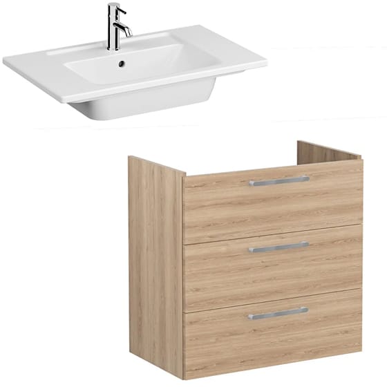 Image of VitrA: Root Flat Wall-hung Vanity Unit with Three Drawers and Basin (80cm)