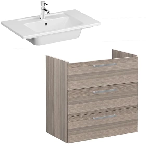 Image of VitrA: Root Flat Wall-hung Vanity Unit with Three Drawers and Basin (80cm)