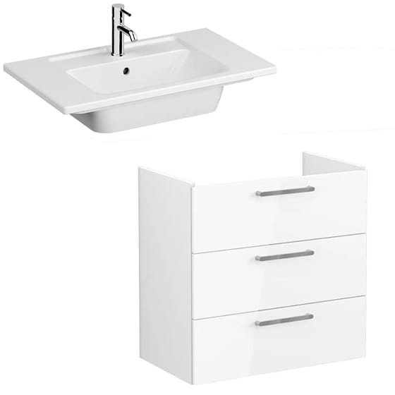 Image of VitrA: Root Flat Wall-hung Vanity Unit with Three Drawers & Basin (80cm)