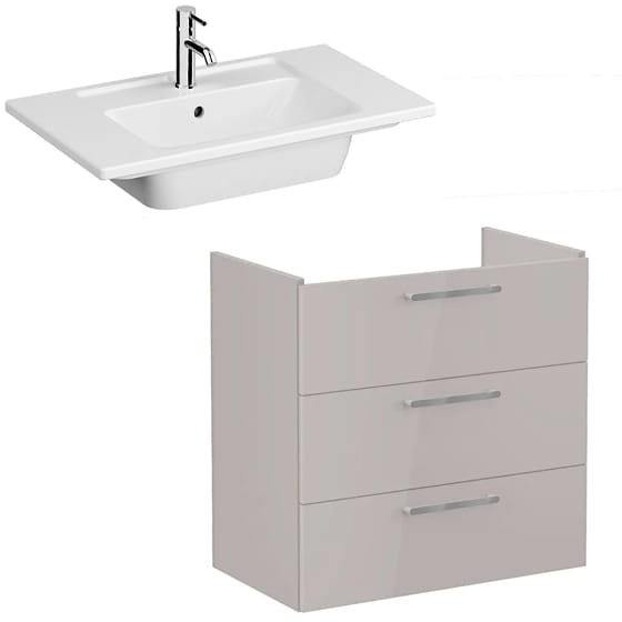 Image of VitrA: Root Flat Wall-hung Vanity Unit with Three Drawers & Basin (80cm)