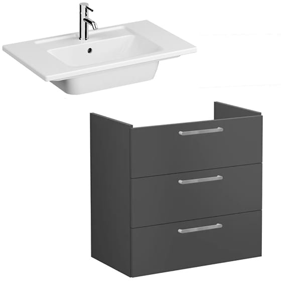 Image of VitrA: Root Flat Wall-hung Vanity Unit with Three Drawers & Basin (80cm)