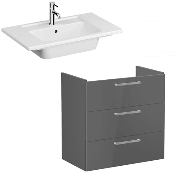Image of VitrA: Root Flat Wall-hung Vanity Unit with Three Drawers & Basin (80cm)