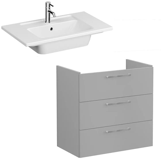 Image of VitrA: Root Flat Wall-hung Vanity Unit with Three Drawers & Basin (80cm)