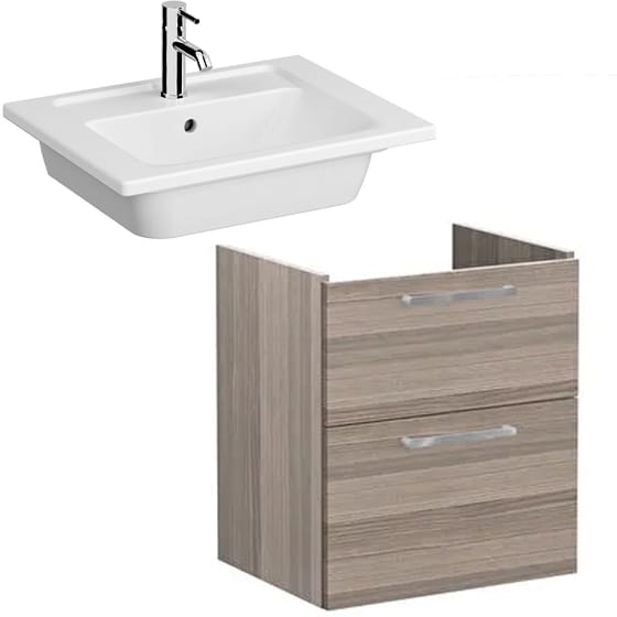 Image of VitrA: Root Flat Wall-hung Vanity Unit with Two Drawers and Basin (60cm)