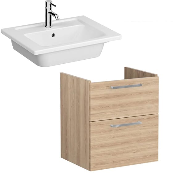 Image of VitrA: Root Flat Wall-hung Vanity Unit with Two Drawers and Basin (60cm)