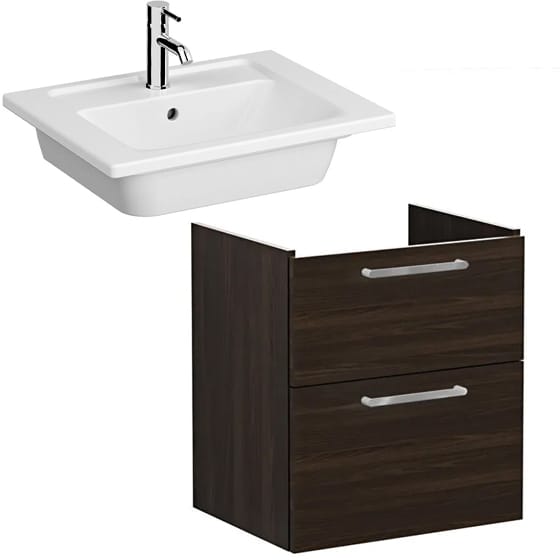 Image of VitrA: Root Flat Wall-hung Vanity Unit with Two Drawers and Basin (60cm)