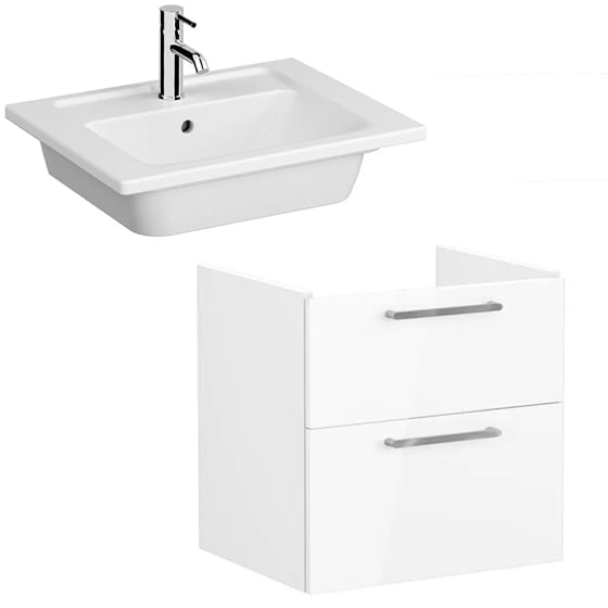 Image of VitrA: Root Flat Wall-hung Compact Vanity Unit with Two Drawers & Basin (60cm)