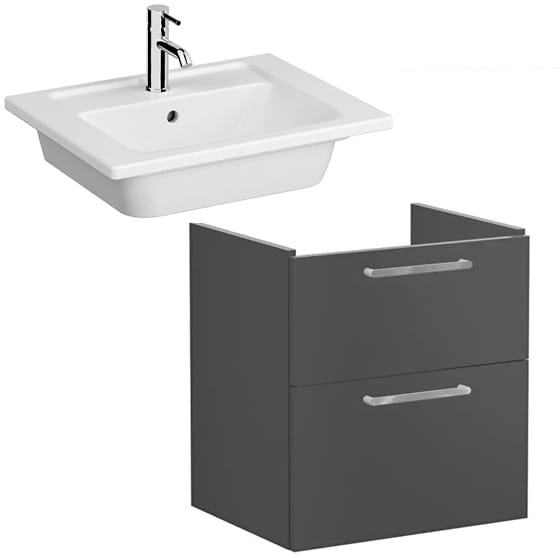 Image of VitrA: Root Flat Wall-hung Compact Vanity Unit with Two Drawers & Basin (60cm)