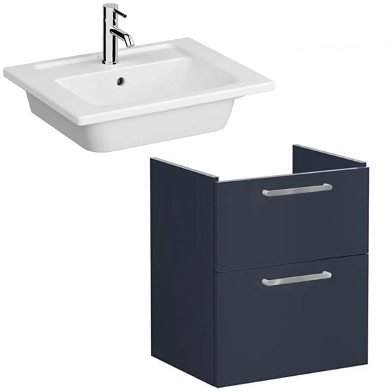 Image of VitrA: Root Flat Wall-hung Compact Vanity Unit with Two Drawers & Basin (60cm)