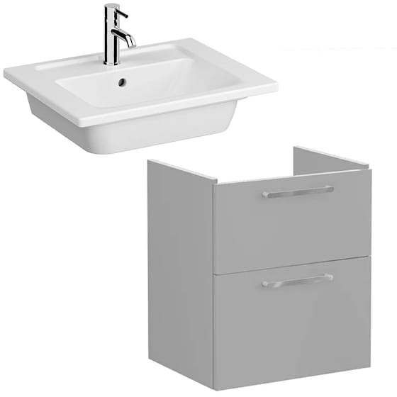 Image of VitrA: Root Flat Wall-hung Compact Vanity Unit with Two Drawers & Basin (60cm)