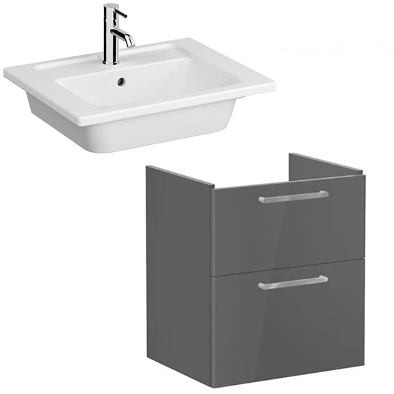 Image of VitrA: Root Flat Wall-hung Compact Vanity Unit with Two Drawers & Basin (60cm)