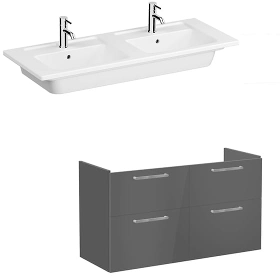 Image of VitrA: Root Flat Wall-hung Vanity Unit with Four Drawers and Basin (1200mm)