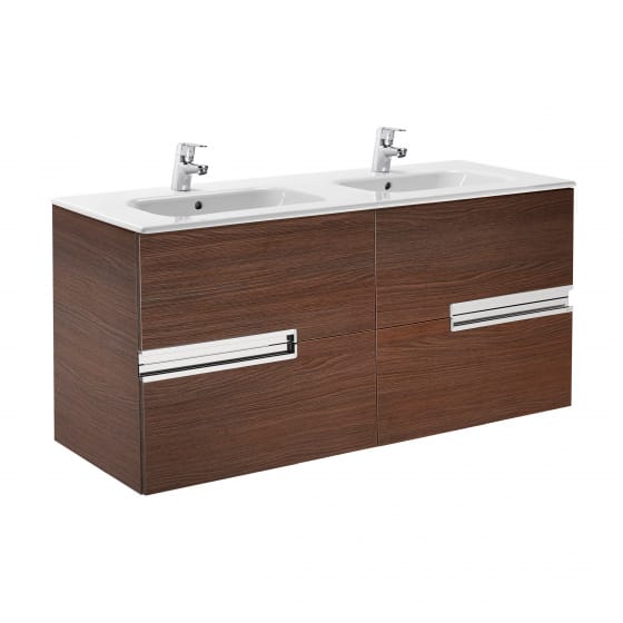 Image of Roca: Victoria-N Unik Wall-hung Vanity Unit with Two Basins and Four Drawers (1200mm)