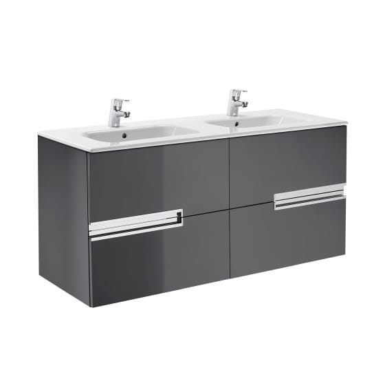 Image of Roca: Victoria-N Unik Wall-hung Vanity Unit with Two Basins and Four Drawers (1200mm)