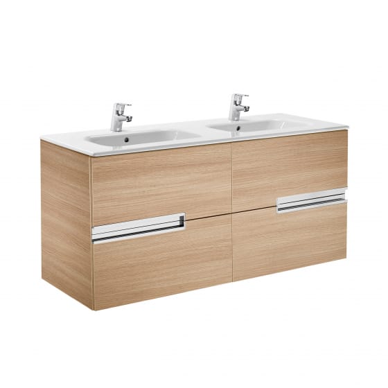 Image of Roca: Victoria-N Unik Wall-hung Vanity Unit with Two Basins and Four Drawers (1200mm)