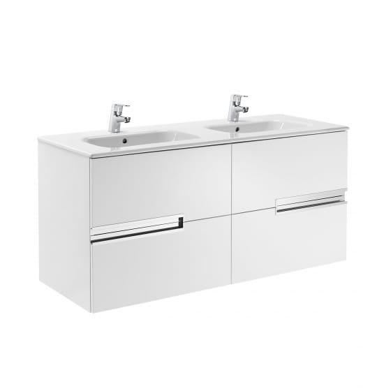 Image of Roca: Victoria-N Unik Wall-hung Vanity Unit with Two Basins and Four Drawers (1200mm)