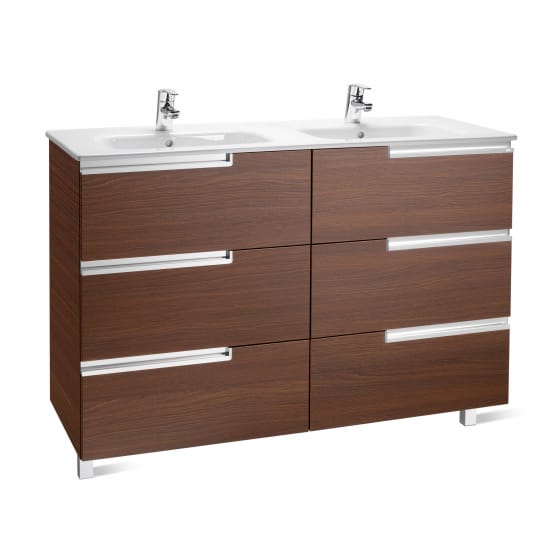 Image of Roca: Victoria-N Unik Wall-hung Vanity Unit with Two Basins and Six Drawers (1200mm)