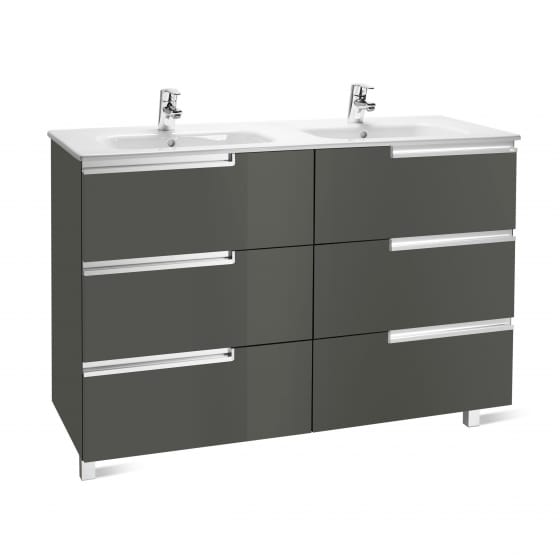 Image of Roca: Victoria-N Unik Wall-hung Vanity Unit with Two Basins and Six Drawers (1200mm)
