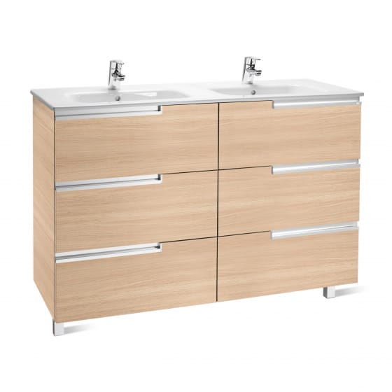 Image of Roca: Victoria-N Unik Wall-hung Vanity Unit with Two Basins and Six Drawers (1200mm)