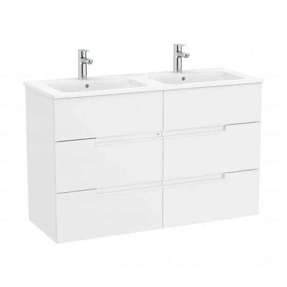 Image of Roca: Victoria-N Unik Wall-hung Vanity Unit with Six Drawers & Double Basins (1190mm)