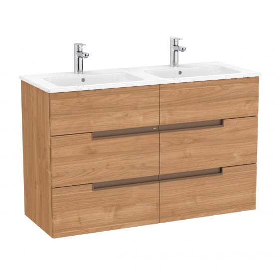 Image of Roca: Victoria-N Unik Wall-hung Vanity Unit with Six Drawers & Double Basins (1190mm)