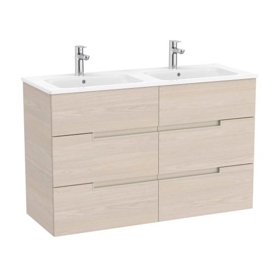 Image of Roca: Victoria-N Unik Wall-hung Vanity Unit with Six Drawers & Double Basins (1190mm)