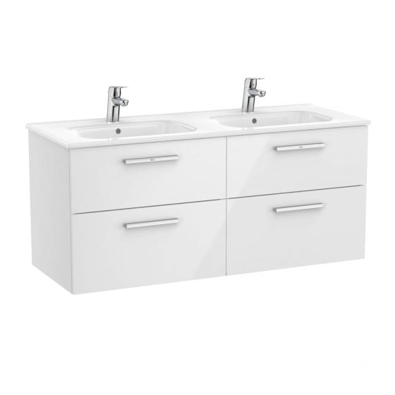 Image of Roca: New Victoria Wall-hung Vanity Unit with Double Basins & Four Drawers (1200mm)