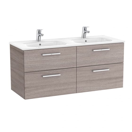 Image of Roca: New Victoria Wall-hung Vanity Unit with Double Basins & Four Drawers (1200mm)