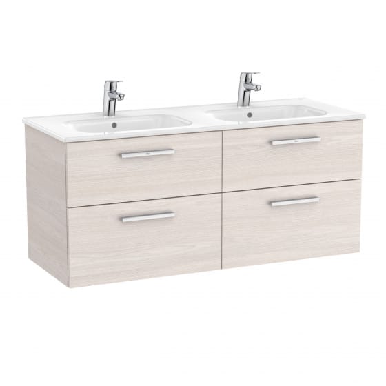 Image of Roca: New Victoria Wall-hung Vanity Unit with Double Basins & Four Drawers (1200mm)