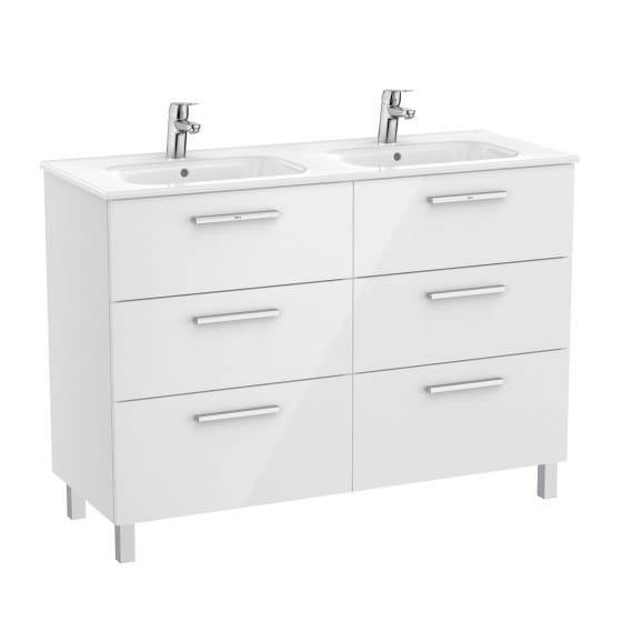 Image of Roca: New Victoria Wall-hung Vanity Unit with Double Basins and Six Drawers (1200mm)