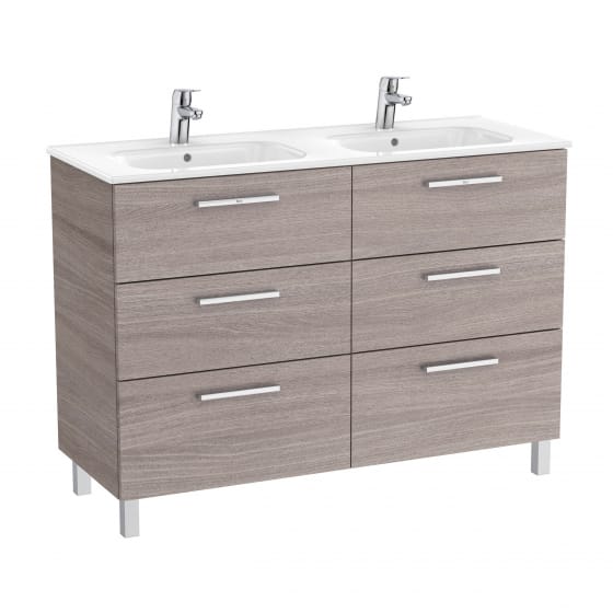 Image of Roca: New Victoria Wall-hung Vanity Unit with Double Basins and Six Drawers (1200mm)