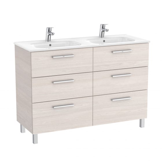 Image of Roca: New Victoria Wall-hung Vanity Unit with Double Basins and Six Drawers (1200mm)