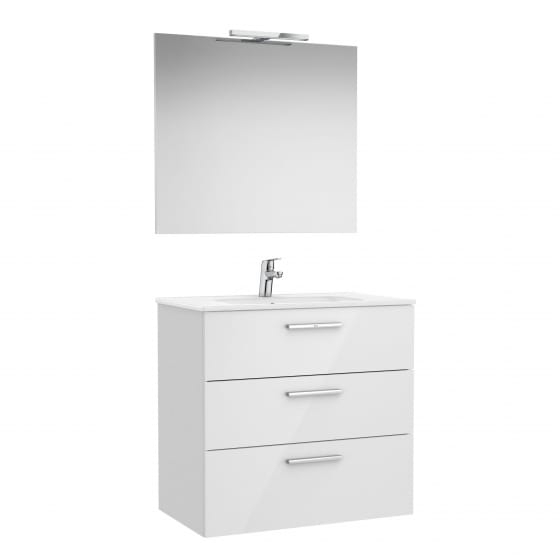 Image of Roca: New Victoria Family Pack with Vanity Unit, Basin, Mirror & LED Wall Light (800mm)