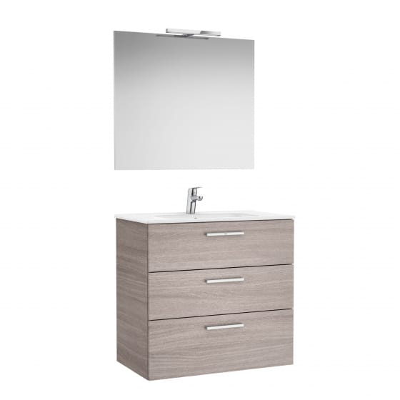 Image of Roca: New Victoria Family Pack with Vanity Unit, Basin, Mirror & LED Wall Light (800mm)