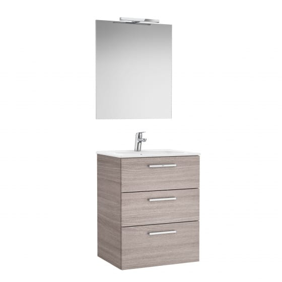 Image of Roca: New Victoria Family Pack with Vanity Unit, Basin, Mirror & LED Light (600mm)