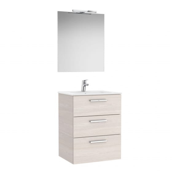 Image of Roca: New Victoria Family Pack with Vanity Unit, Basin, Mirror & LED Light (600mm)