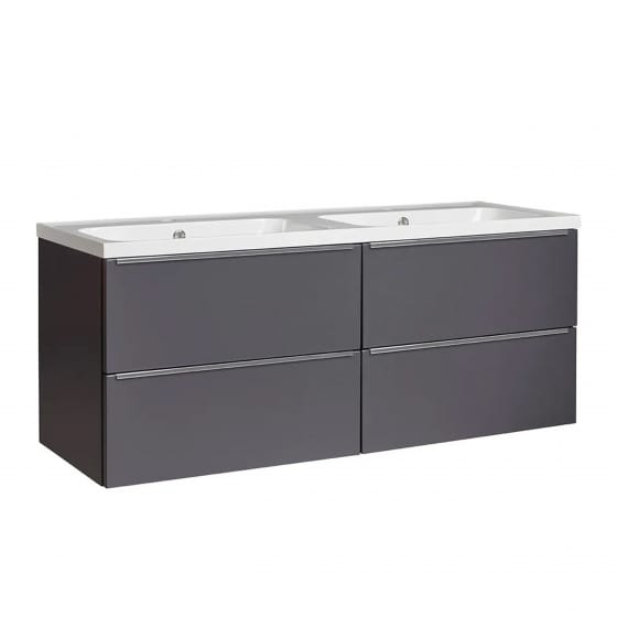 Image of Tavistock: Cadence Wall-mounted Vanity Unit with Two Basins & Four Drawers (1200mm)