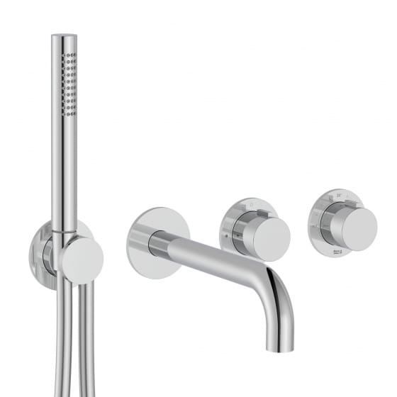 Image of Roca: T-Multi Wall-mounted Thermostatic Bath-shower Valve with Bath Spout and Handset