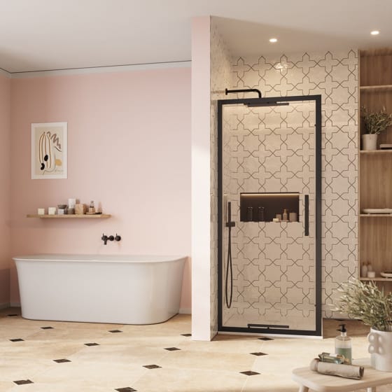 Image of Crosswater: Asura Infold Shower Door with Side Panel (8mm, Matt Black)