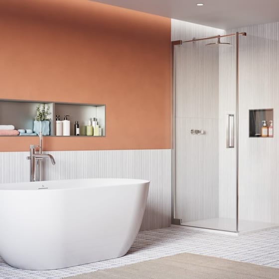 Image of Crosswater: Asura Shower Enclosure with Hinged Door and Side Panel (8mm, Polished Stainless)